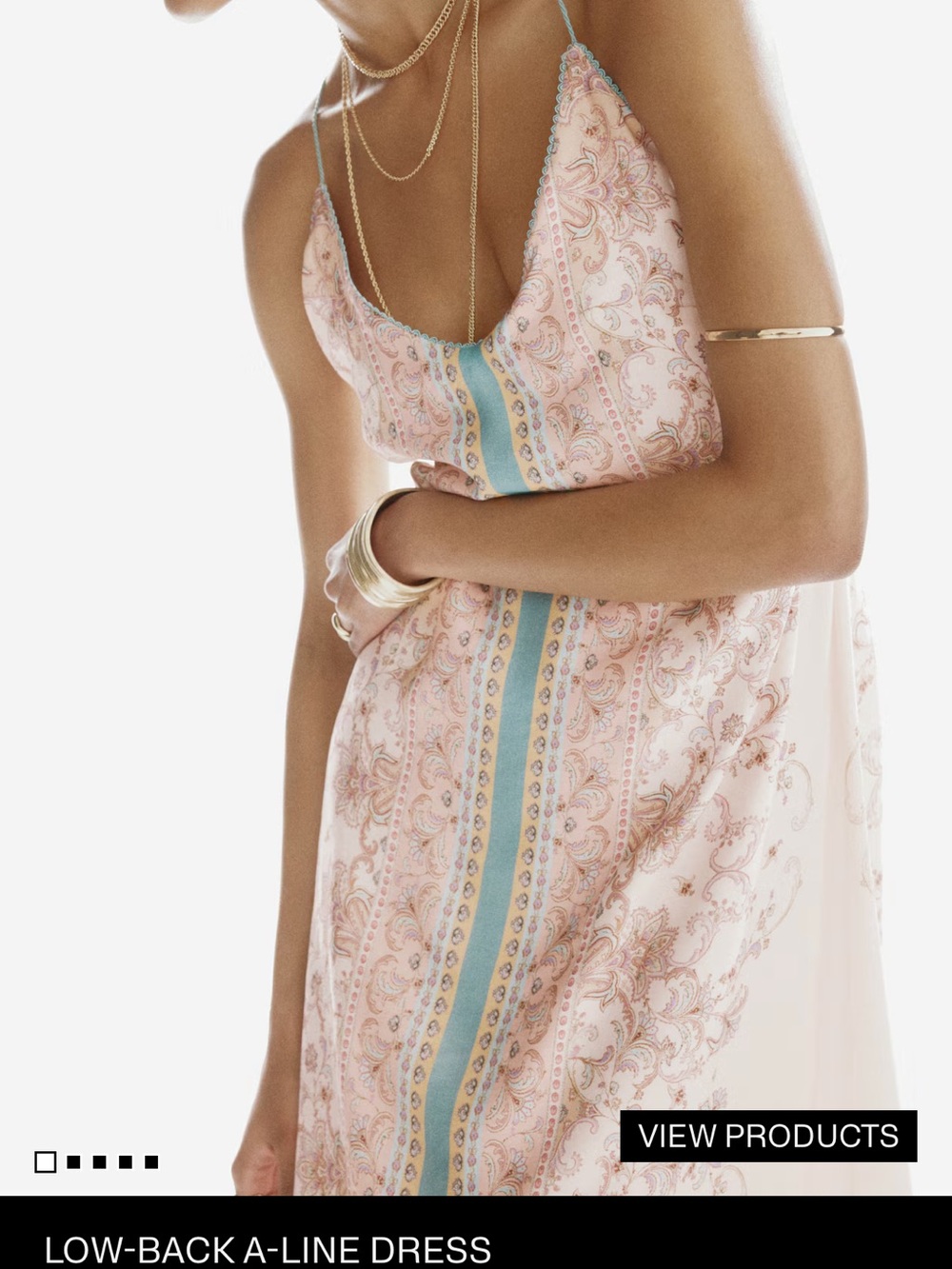 H&M xs nwtLow-Back A-Line Slip Dress in Soft Pink Paisley